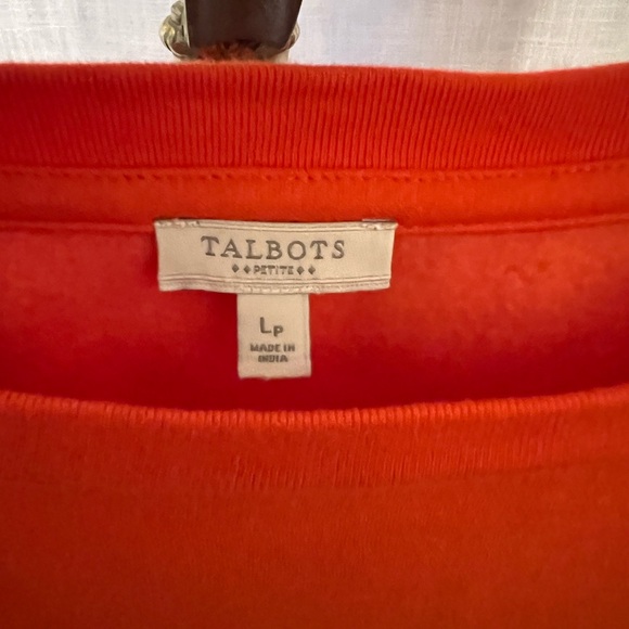 NWOT Talbots Orange Eyelet Sleeve crew neck sweatshirt LARGE PETIT - Picture 2 of 6